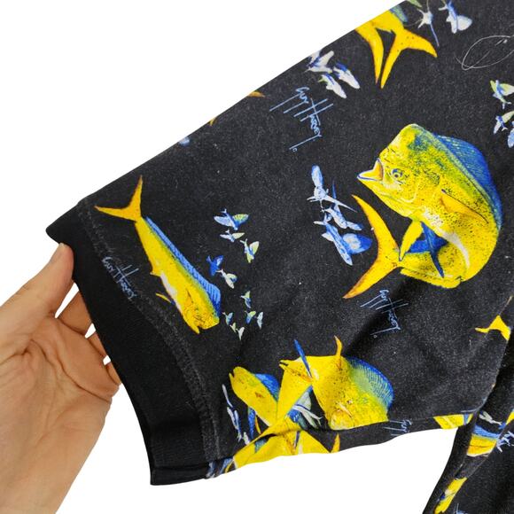 Guy Harvey by AFCO Bluewater Black Fish Print Short Sleeve Polo Shirt Men XL - Picture 4 of 8